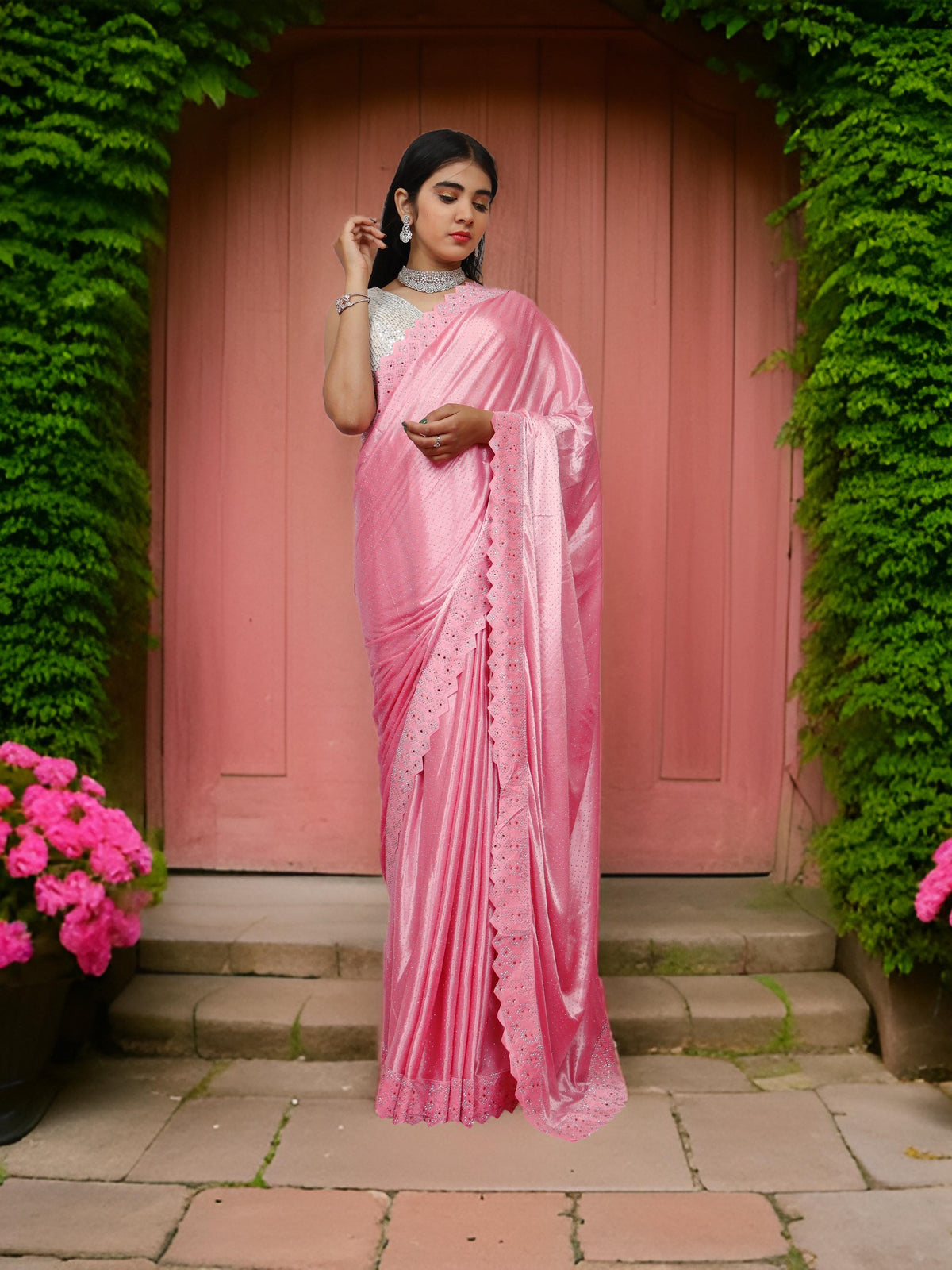 Designer Saree with Heavy Rhinestone & Glitter Work by Shreekama
