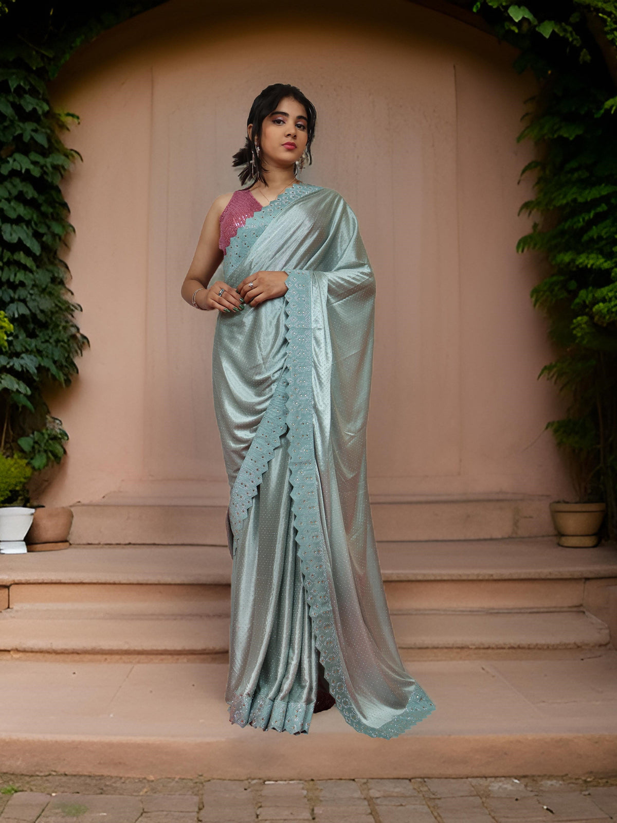 Designer Saree with Heavy Rhinestone & Glitter Work by Shreekama