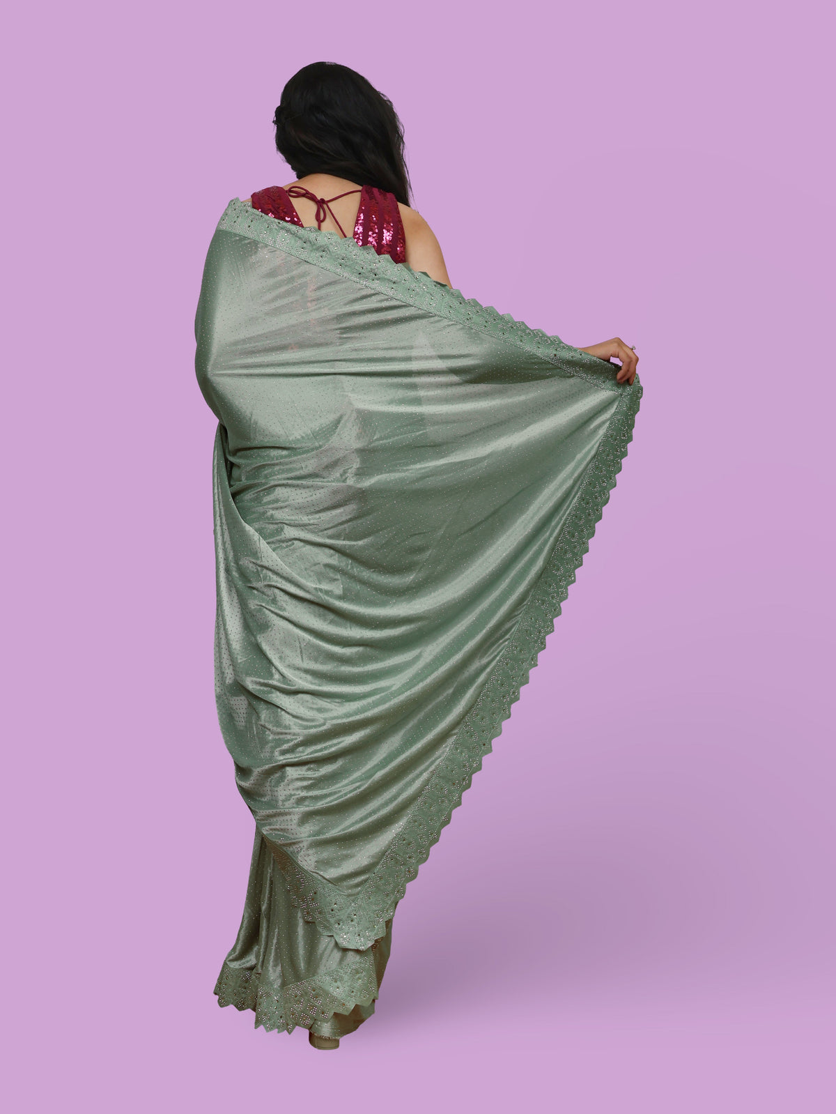Designer Saree with Heavy Rhinestone & Glitter Work by Shreekama