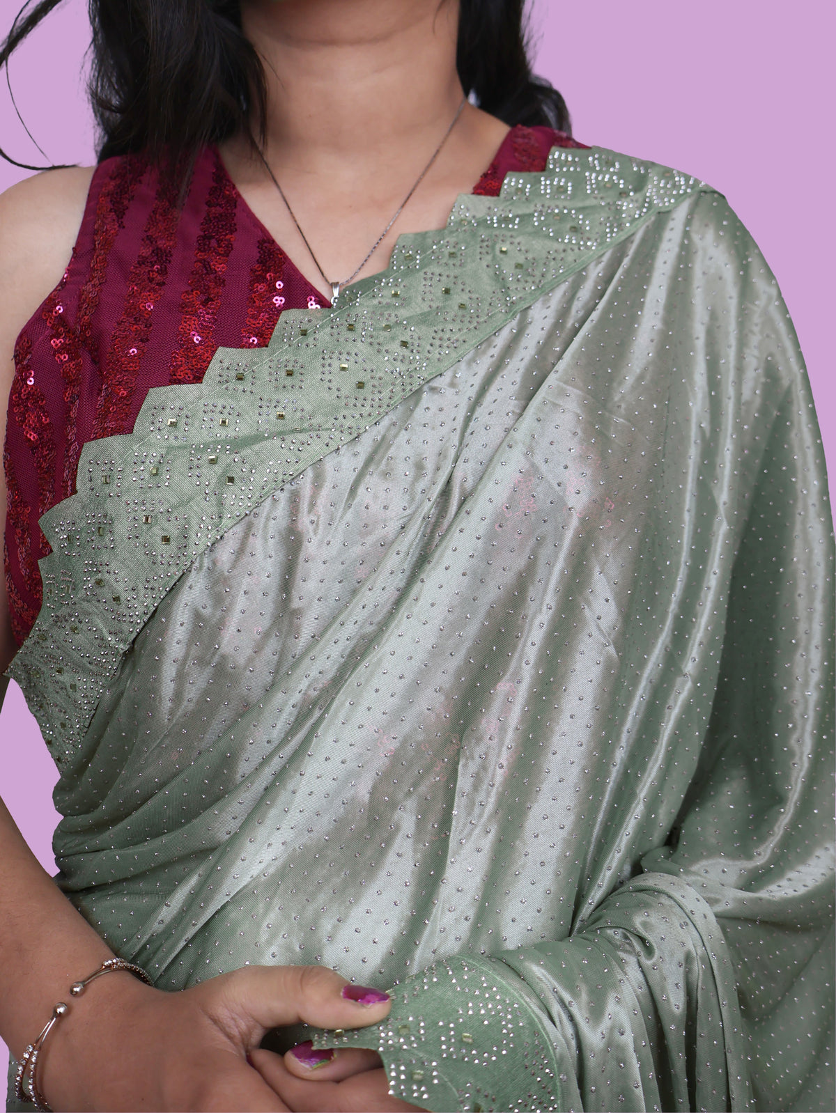Designer Saree with Heavy Rhinestone & Glitter Work by Shreekama