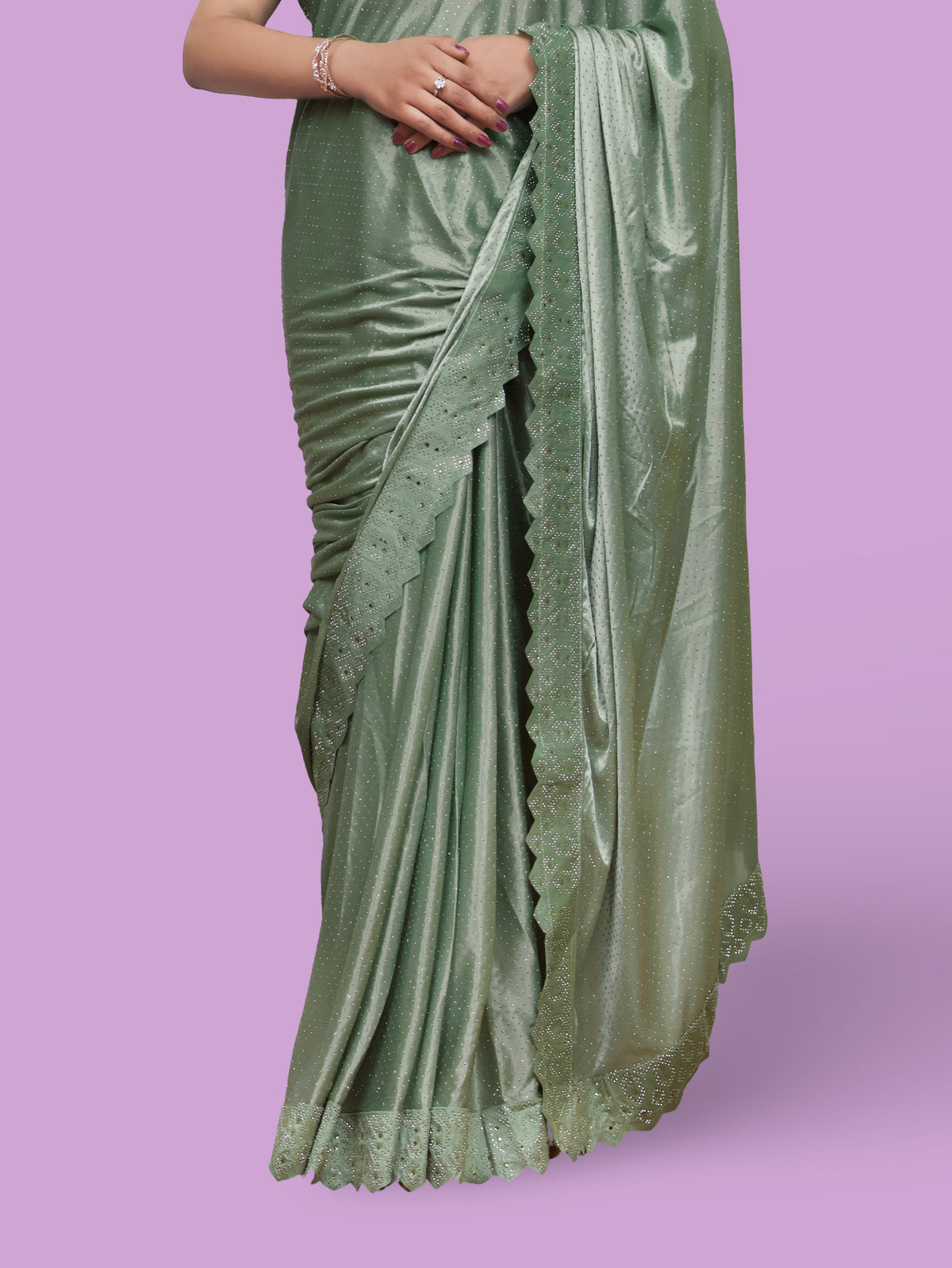 Designer Saree with Heavy Rhinestone & Glitter Work by Shreekama