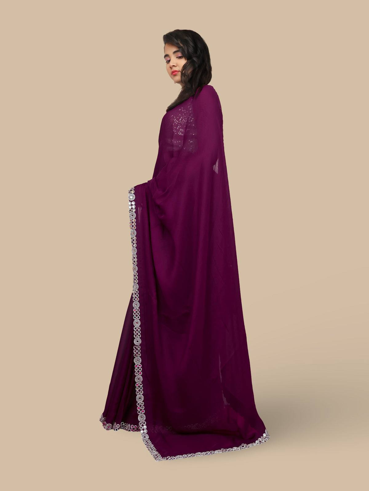 Designer Saree with American Diamond & Mirror Work by Shreekama