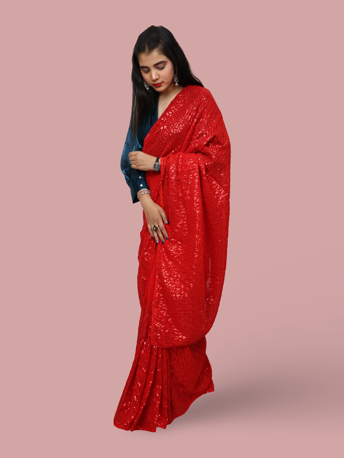 Designer Saree with Sequin & Thread Work by Shreekama