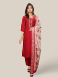 Embroidered Straight Kurta Set with Pant and Dupatta