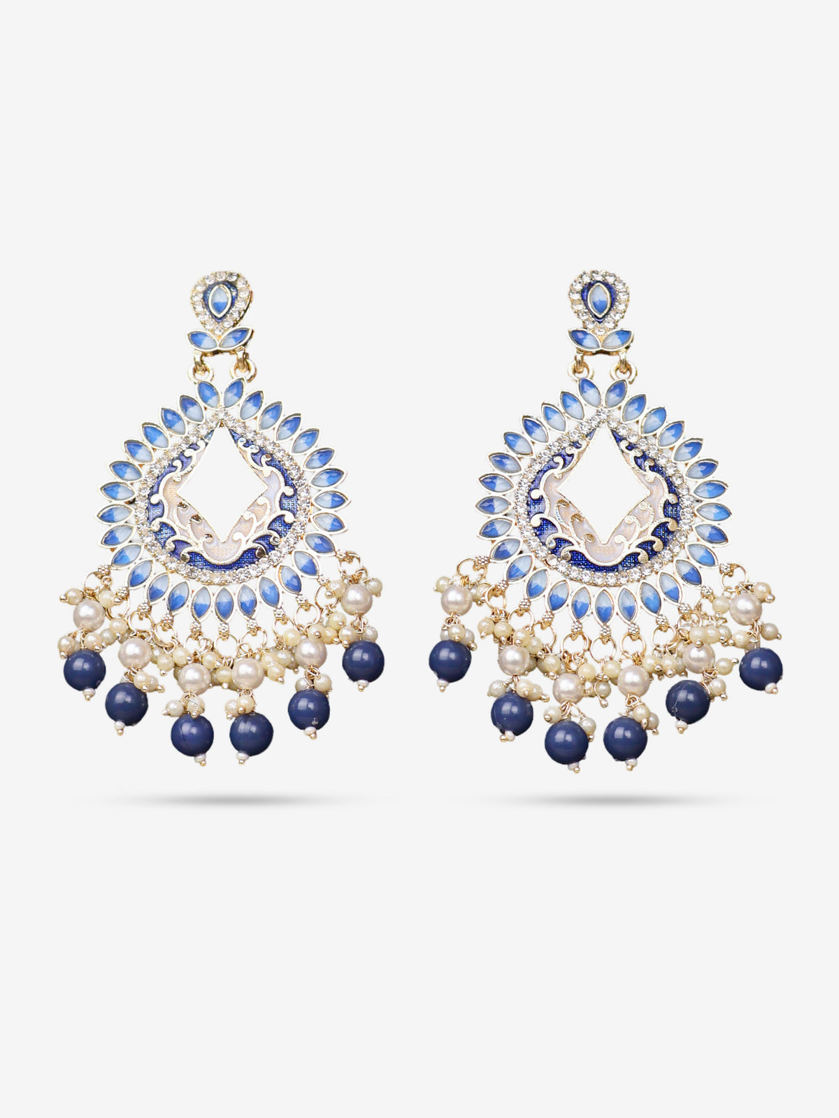Gold-Toned & Chandbali Earrings with Crystals and Pearls for Women by Shreekama