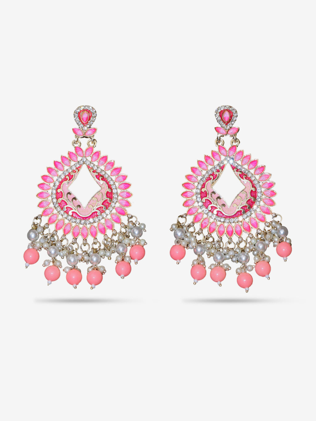 Gold-Toned & Chandbali Earrings with Crystals and Pearls for Women by Shreekama