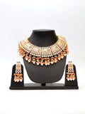 Peach Meenakari Kundan & Pearl Necklace Set with Earrings & Mang Tikka