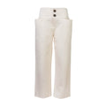 Light beige dress pants with extra-large pockets, button waistband and pleats