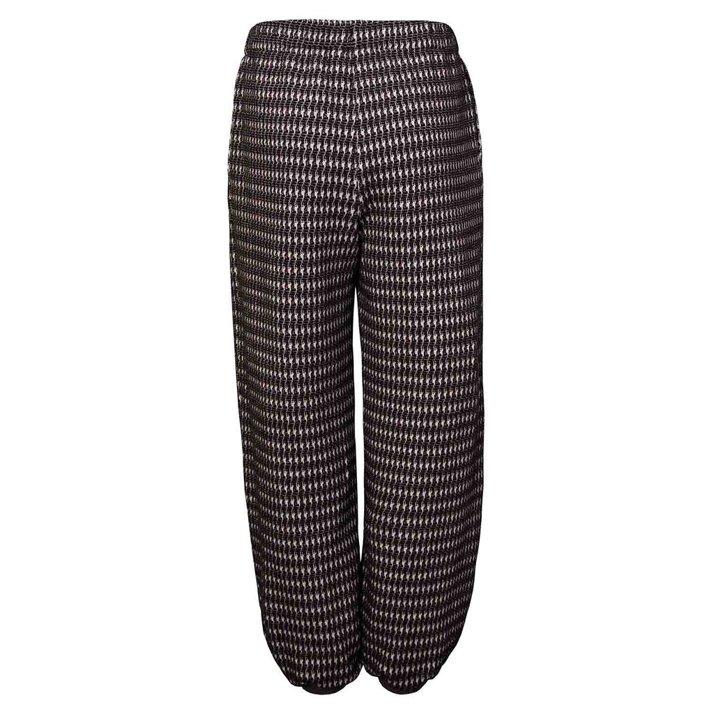 Kids pied de poule pants with black knee patches, full-length pattern