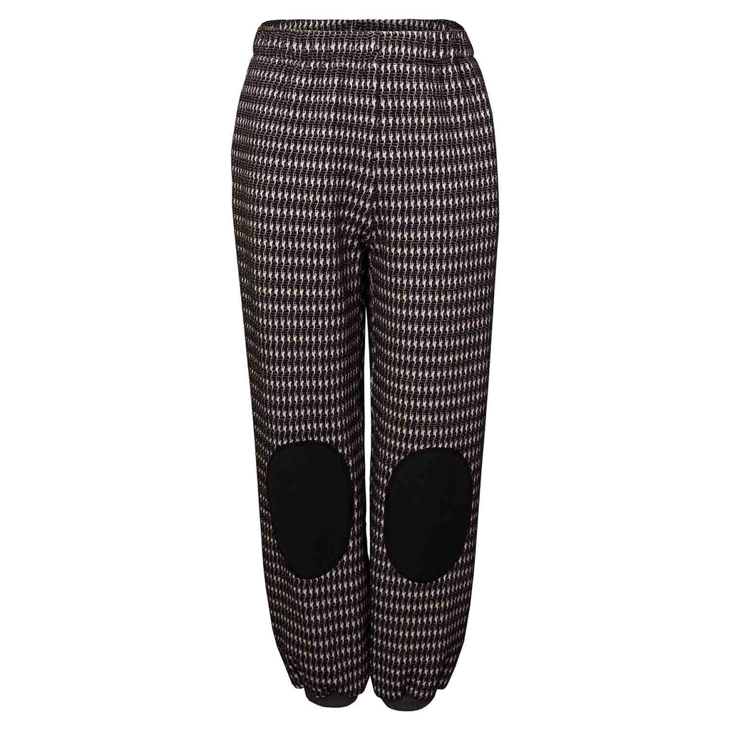 Kids pied de poule pants with black knee patches, elastic waist