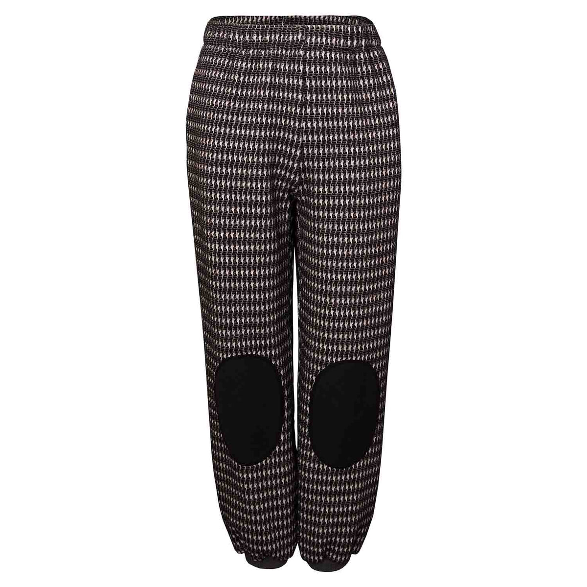 Kids pied de poule pants with black knee patches, elastic waist