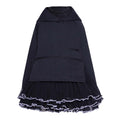 Black tulle hoodie dress with front pouch pocket and tiered ruffle hem