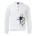 White long-sleeve henley shirt with black ladybug embroidery on the front