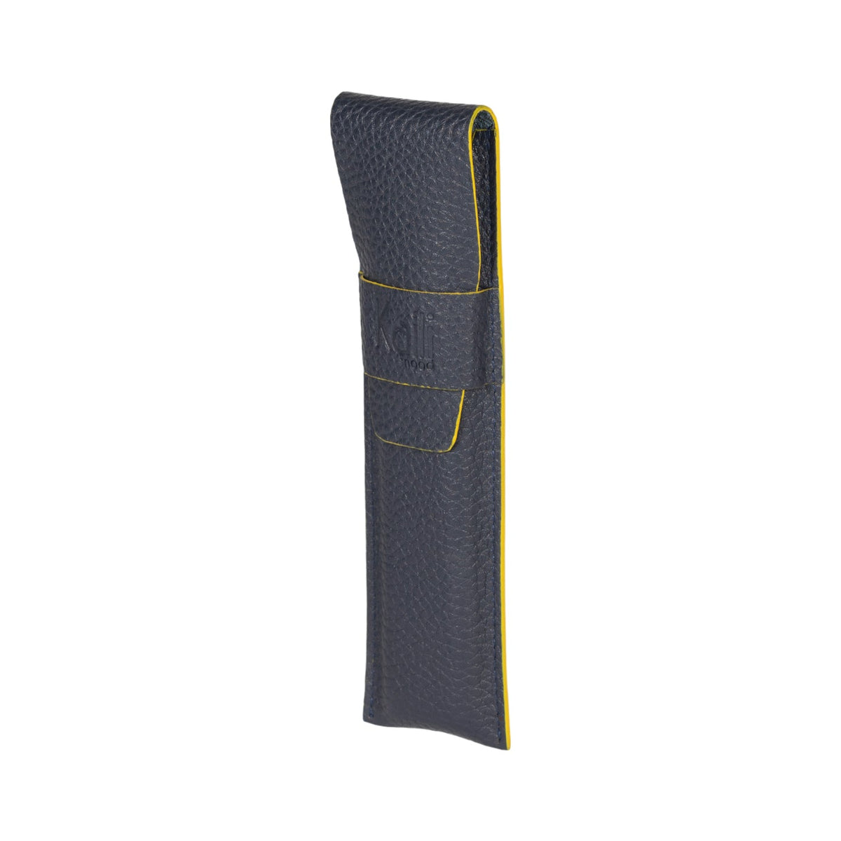K0028DB | Custodia per Penne in Vera Pelle pieno fiore, grana dollaro - Colore Blu con bordi Gialli - Dimensioni: cm 4,5 x 16,5 x 1 - Confezione: Scatola regalo fondo/coperchio - Accessorio at Dealshubindia