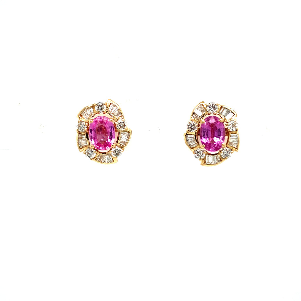 Pink Sapphire and Diamond Earrings in 14K Yellow Gold - KGT 33137