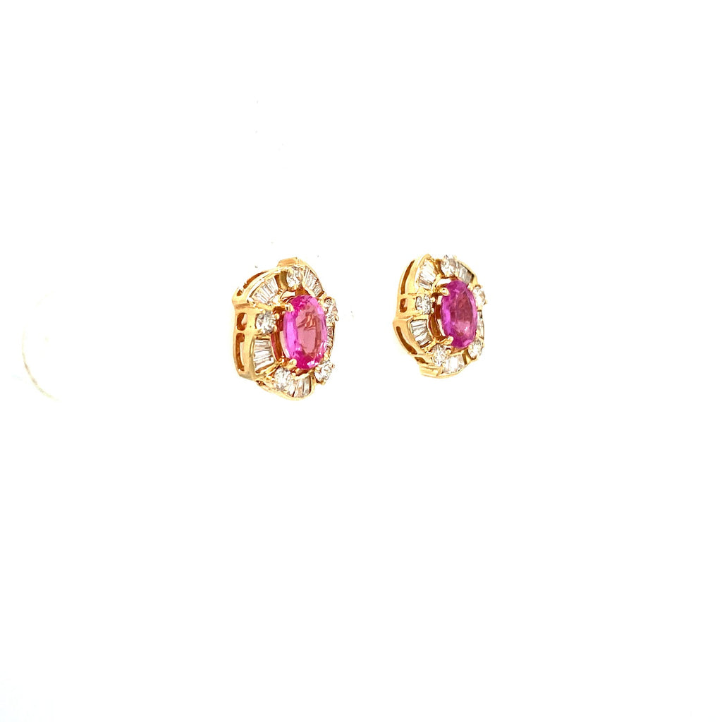 Pink Sapphire and Diamond Earrings in 14K Yellow Gold - KGT 33137