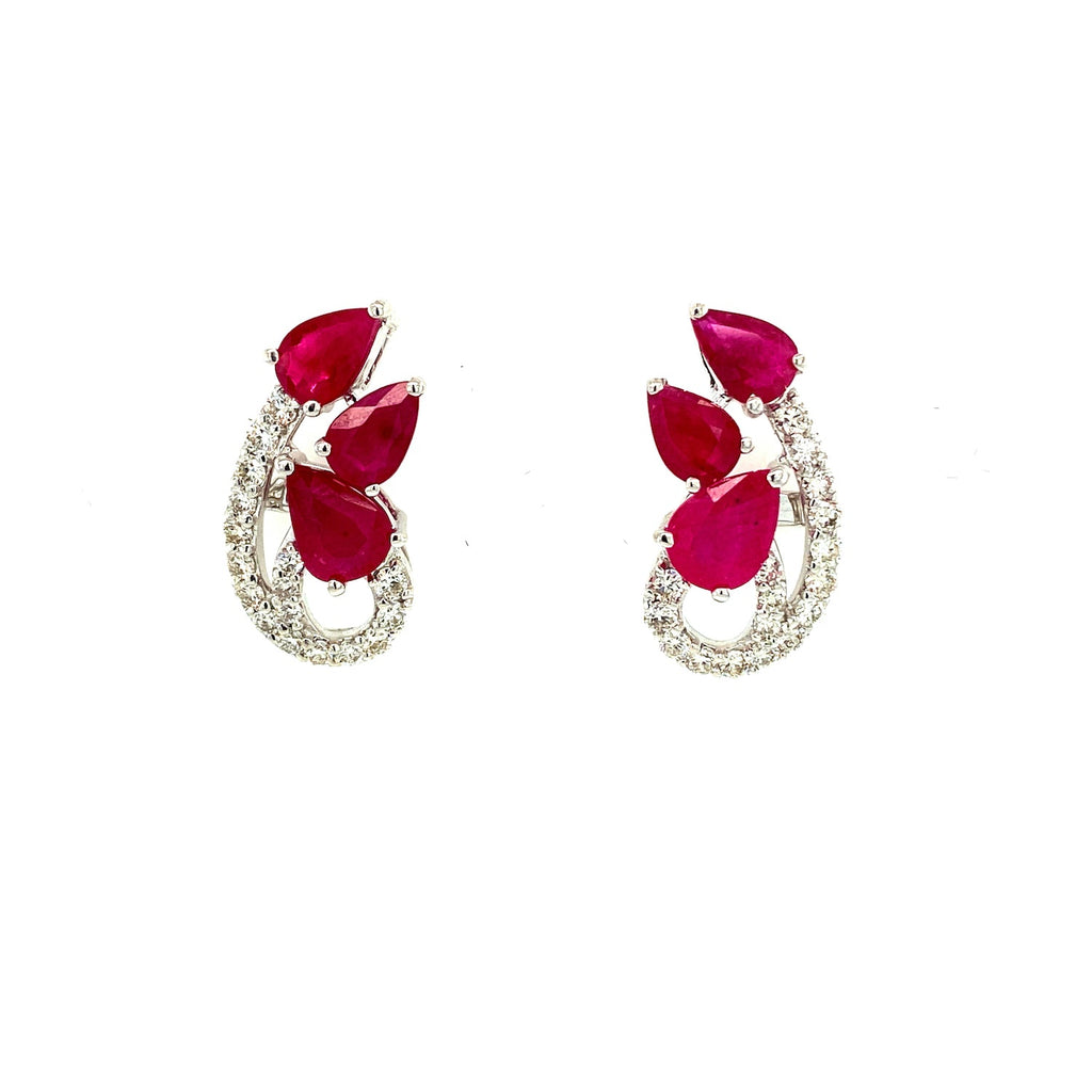 Ruby and Diamond Earring in 18K White Gold - KGT 33463