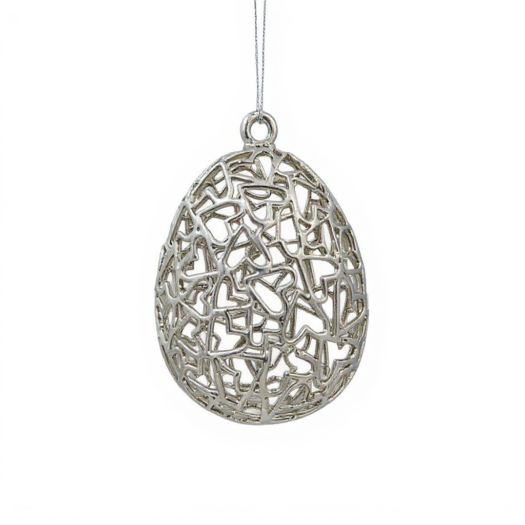 Heart Egg Christmas Ornament | Metallic Holiday Bauble in Gold, Silver & Antique | Set of 2 or 4