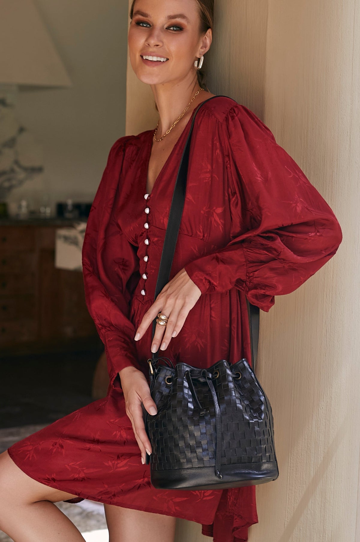 Margo Woven Drawstring Bag - Leather bag at Dealshubindia