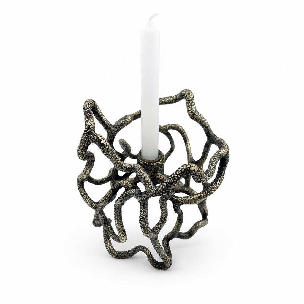 Organic Abstract Candle Holder - Electro-formed Sculptural Taper Candle Stand | Gold, Silver or Antique Finish