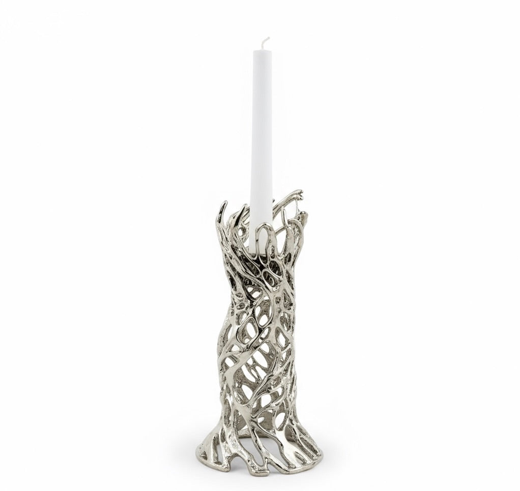 Roots - Electro-formed Sculptural Taper Candleholder | Organic Spiral Coral-Inspired Home Accent in Gold, Silver or Antique Finish
