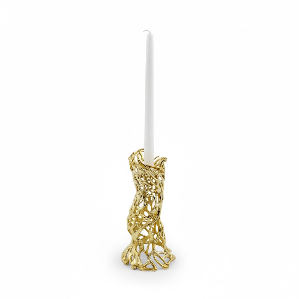Roots - Electro-formed Sculptural Taper Candleholder | Organic Spiral Coral-Inspired Home Accent in Gold, Silver or Antique Finish