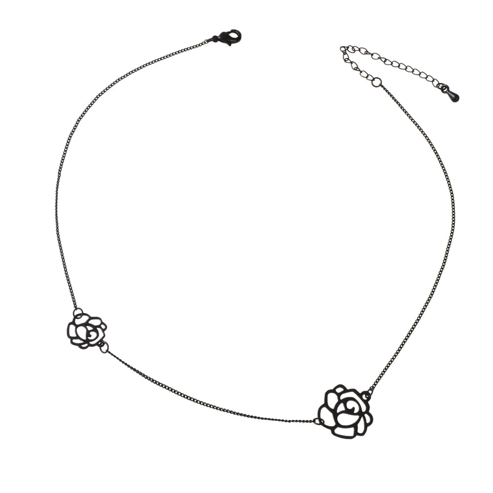 Retro Black Gold Chain Flower Collar Necklace Women Short Choker Accessories