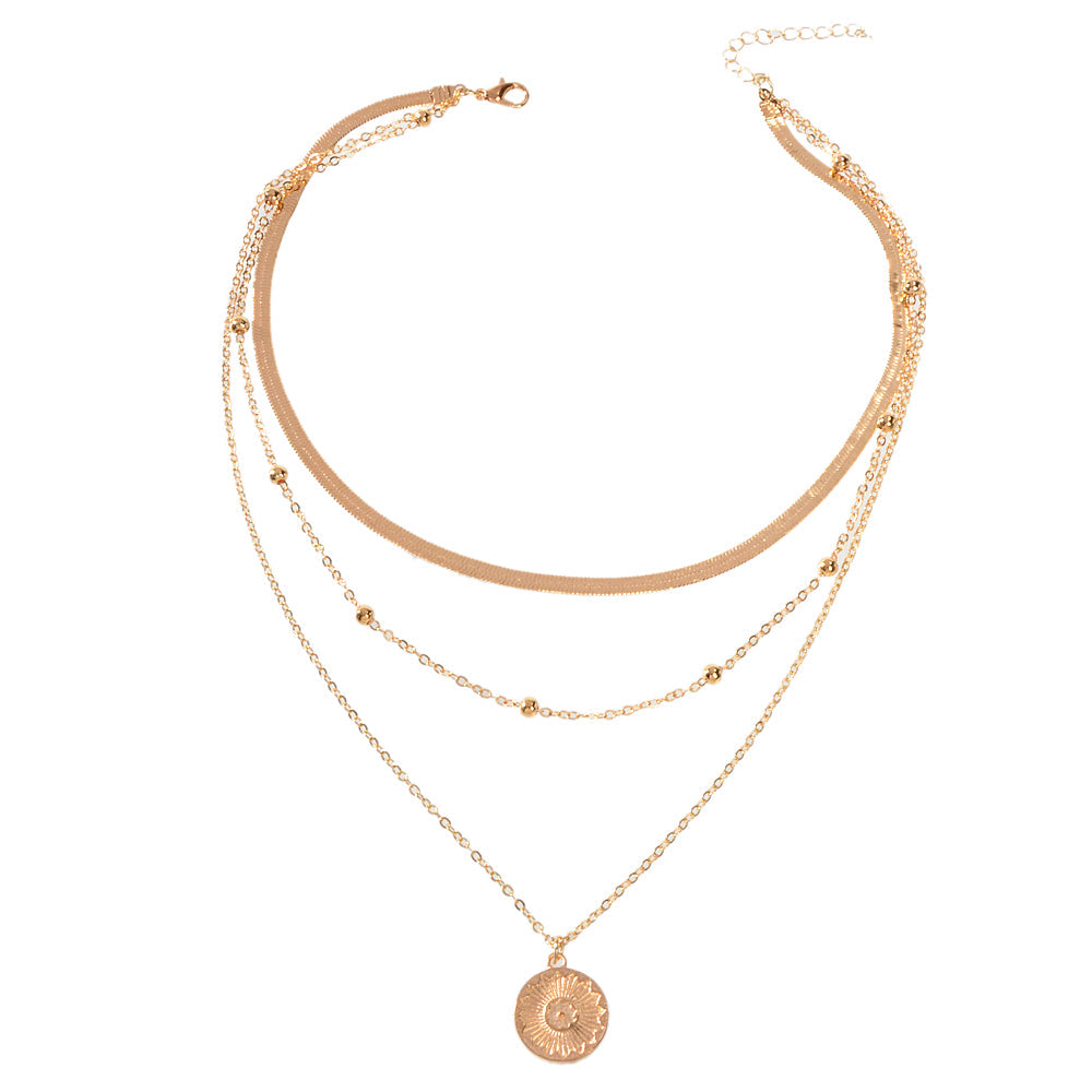 Boho Chic Jewelry Gold Silver Metal Multi-layer Chain Coin Disc Pendant Necklace