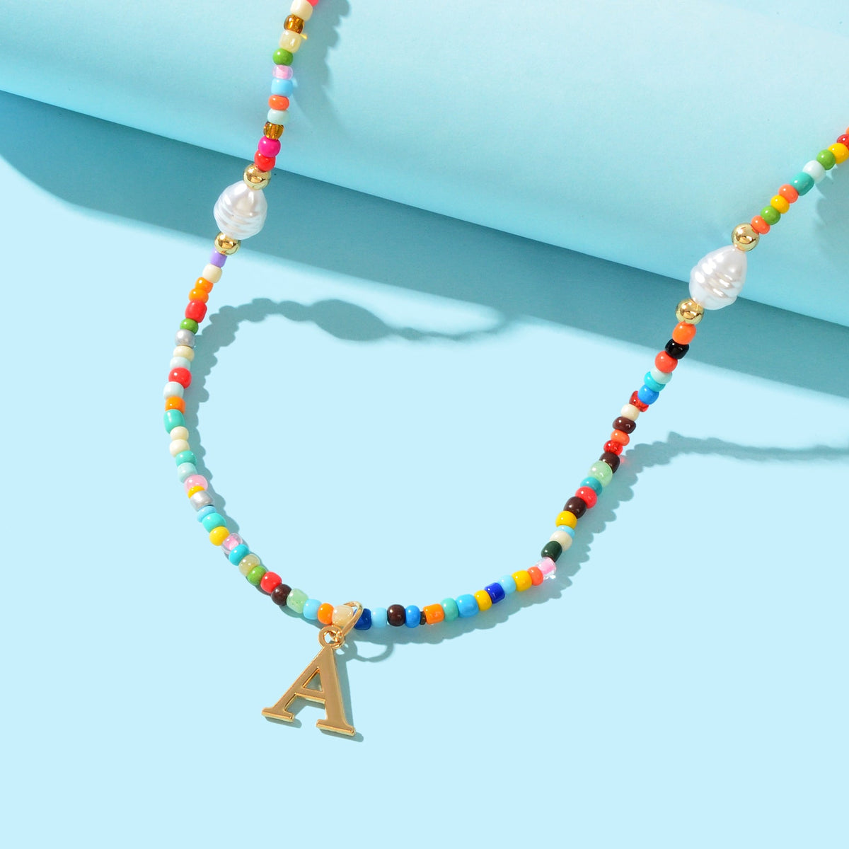 Boho Chic Pearl Colourful Seed Beads Chain Letter A Necklace Ethnic Accessories