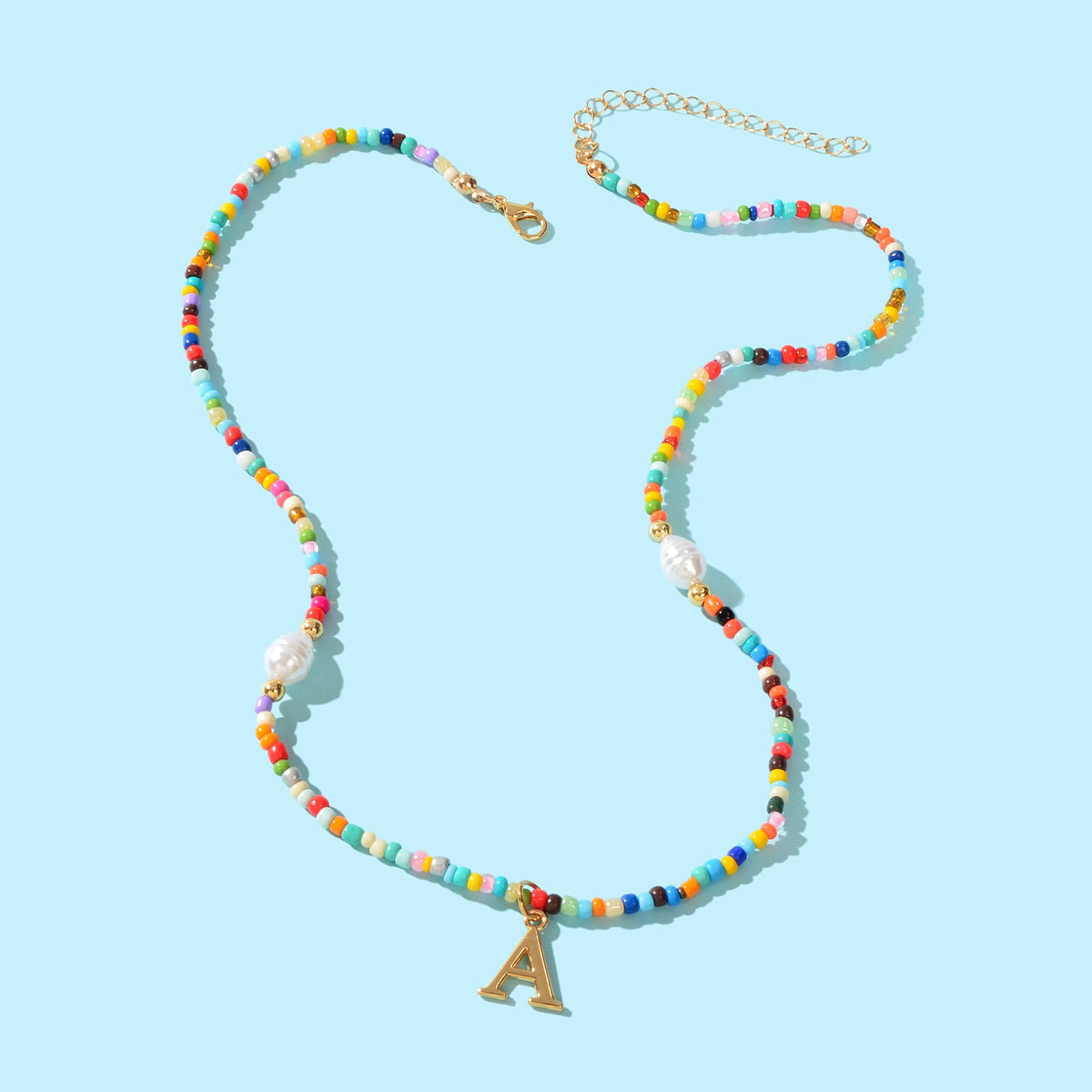 Boho Chic Pearl Colourful Seed Beads Chain Letter A Necklace Ethnic Accessories
