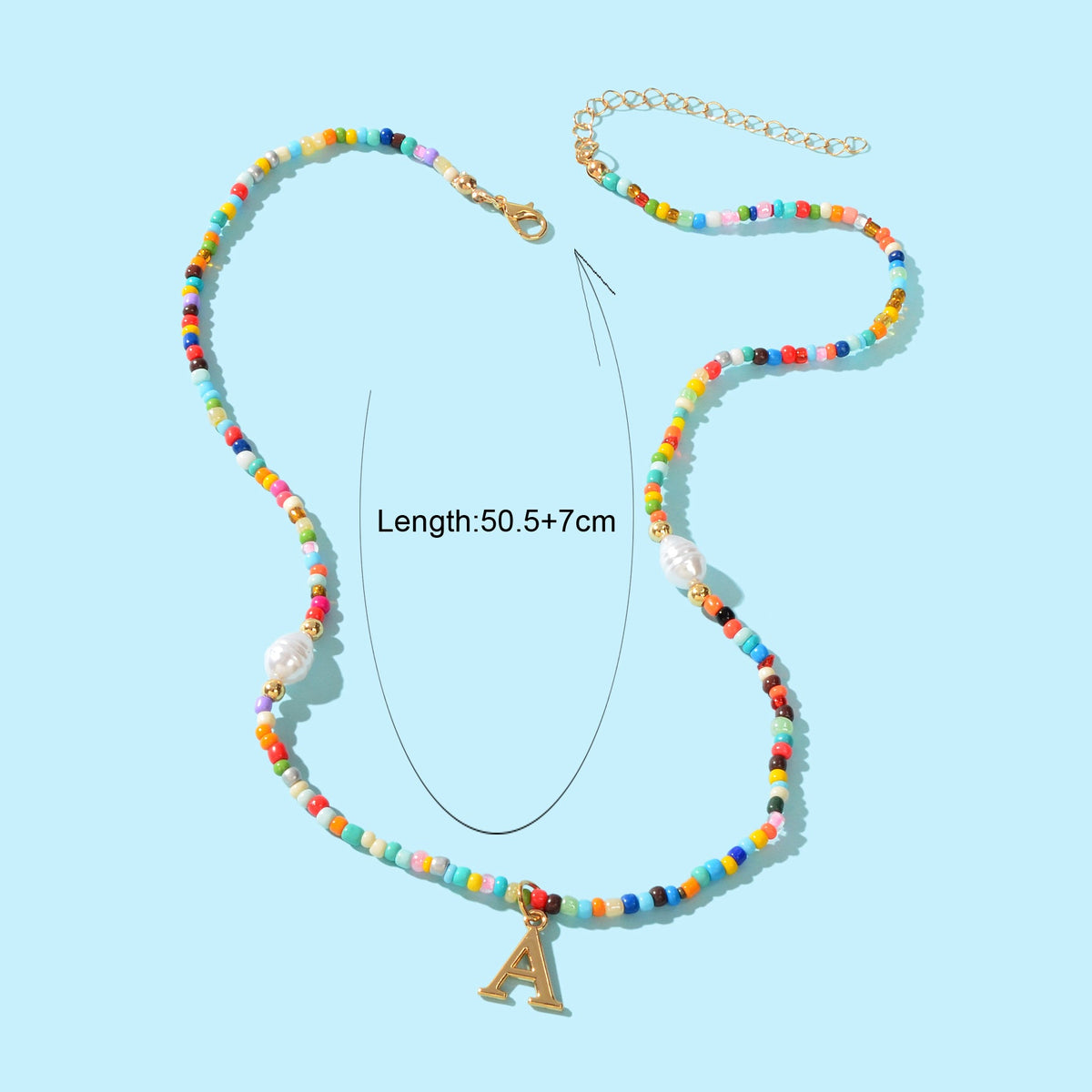 Boho Chic Pearl Colourful Seed Beads Chain Letter A Necklace Ethnic Accessories