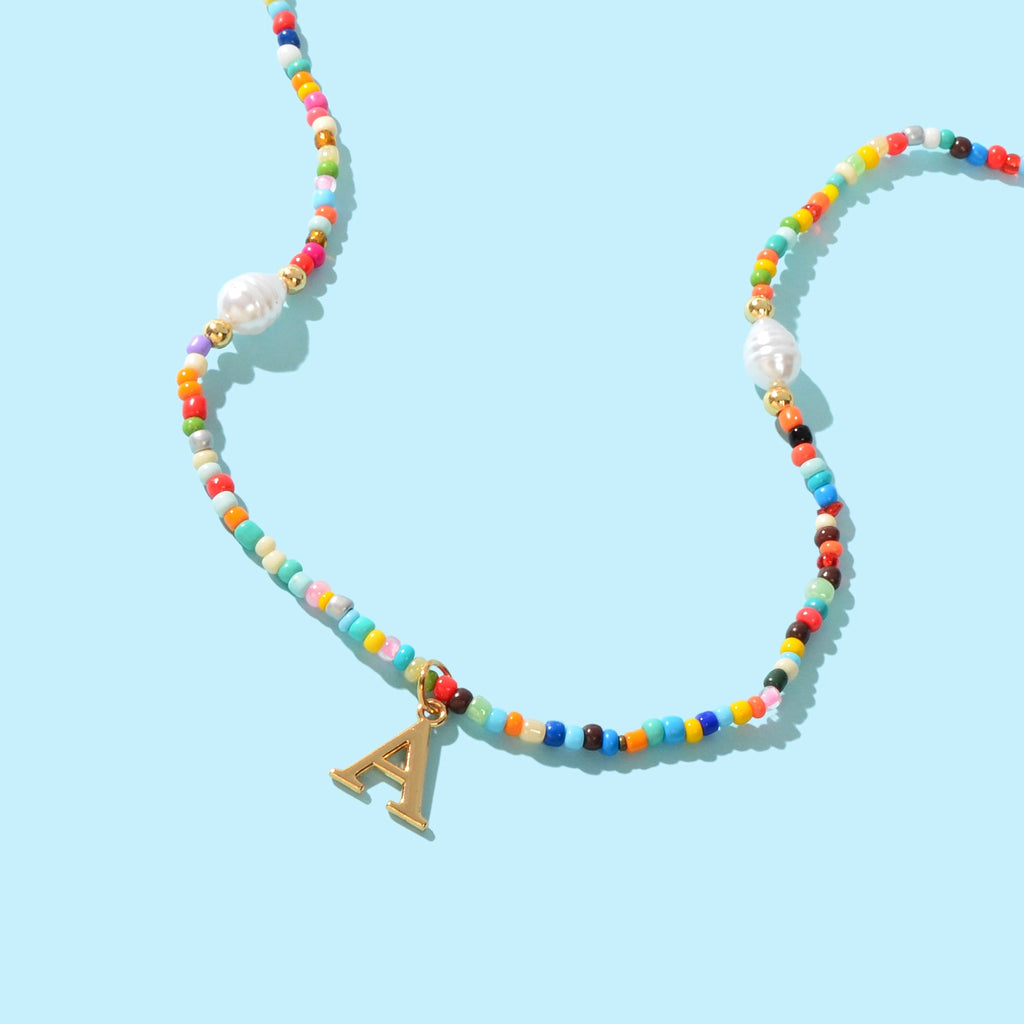 Boho Chic Pearl Colourful Seed Beads Chain Letter A Necklace Ethnic Accessories