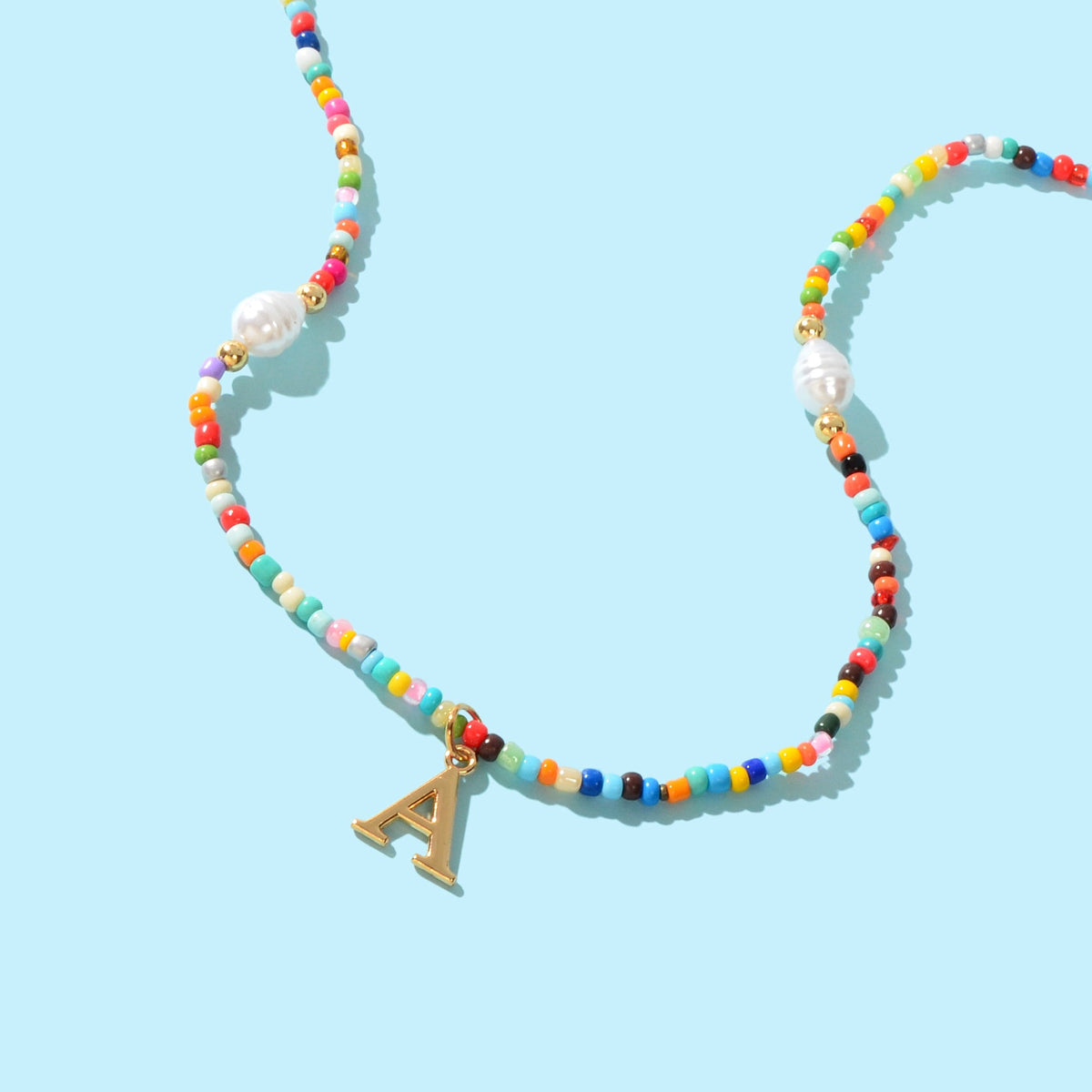 Boho Chic Pearl Colourful Seed Beads Chain Letter A Necklace Ethnic Accessories