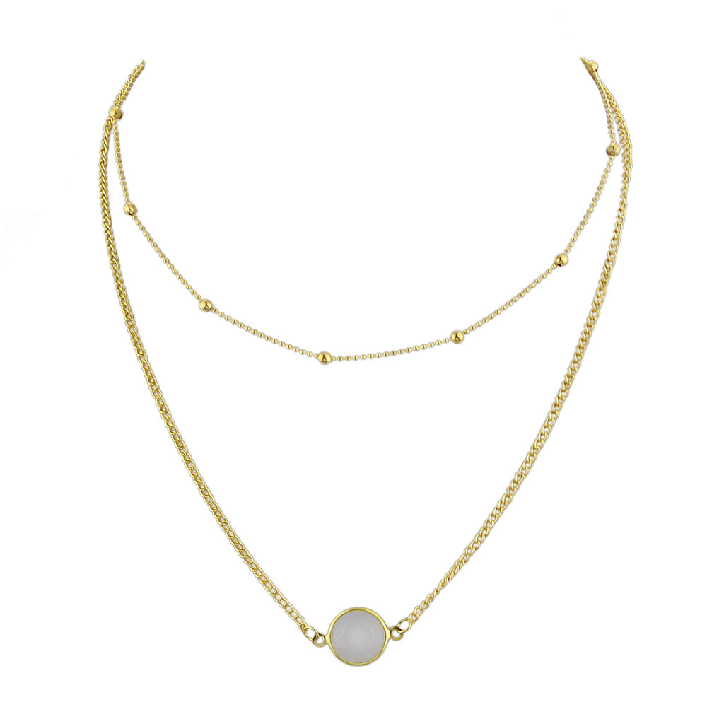 Boho Chic Double layer Gold Chain Round Charm Necklace Fashion Women Accessories