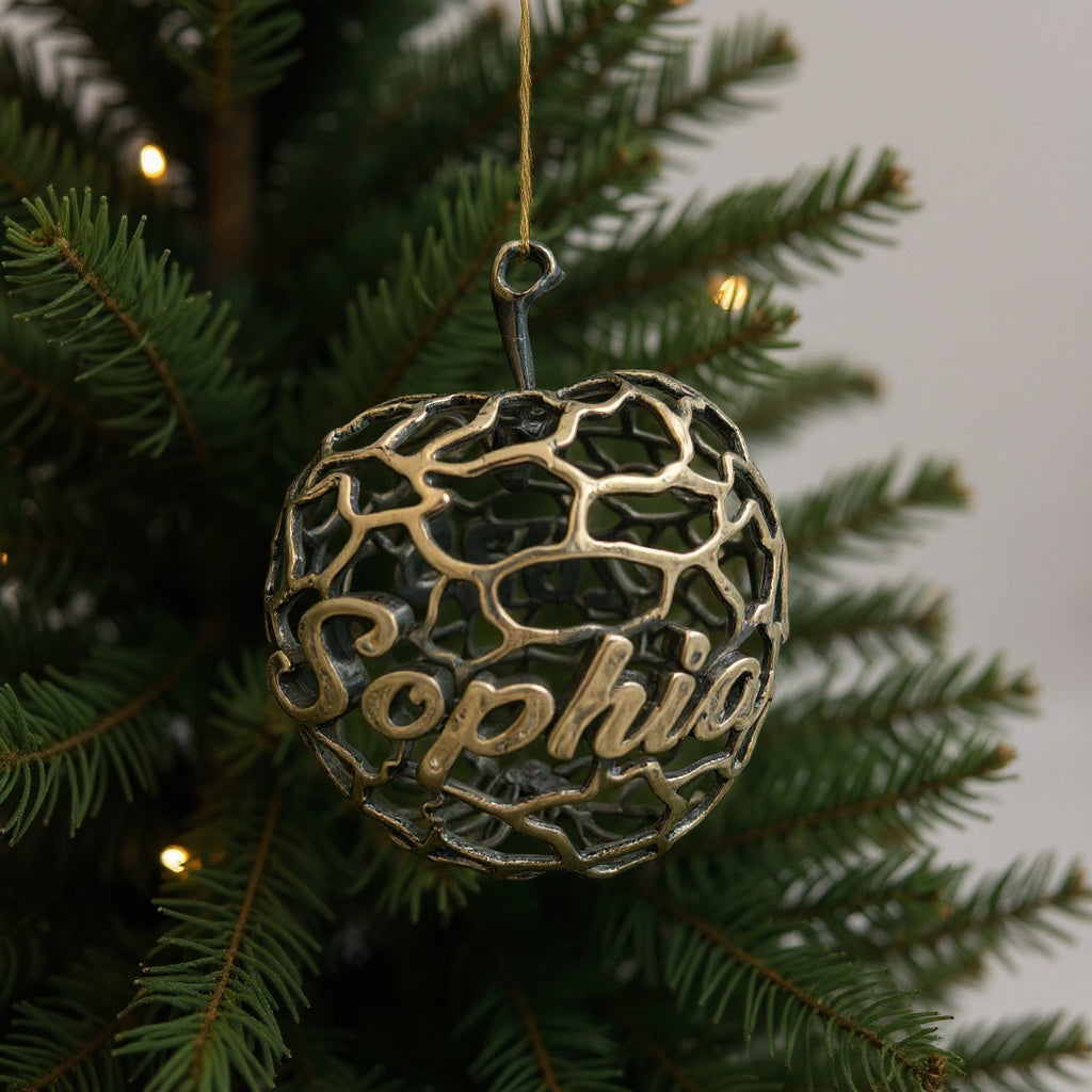 Personalized Apple christmas ornament | antique finish metallic bauble | set of 2 or 4
