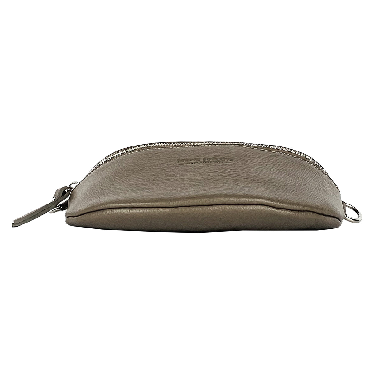 RB1015AQ | Fanny pack with removable shoulder strap in Genuine Leather Made in Italy. Polished Nickel metal snap hook attachments - Taupe color - Dimensions: 24 x 14 x 7-4