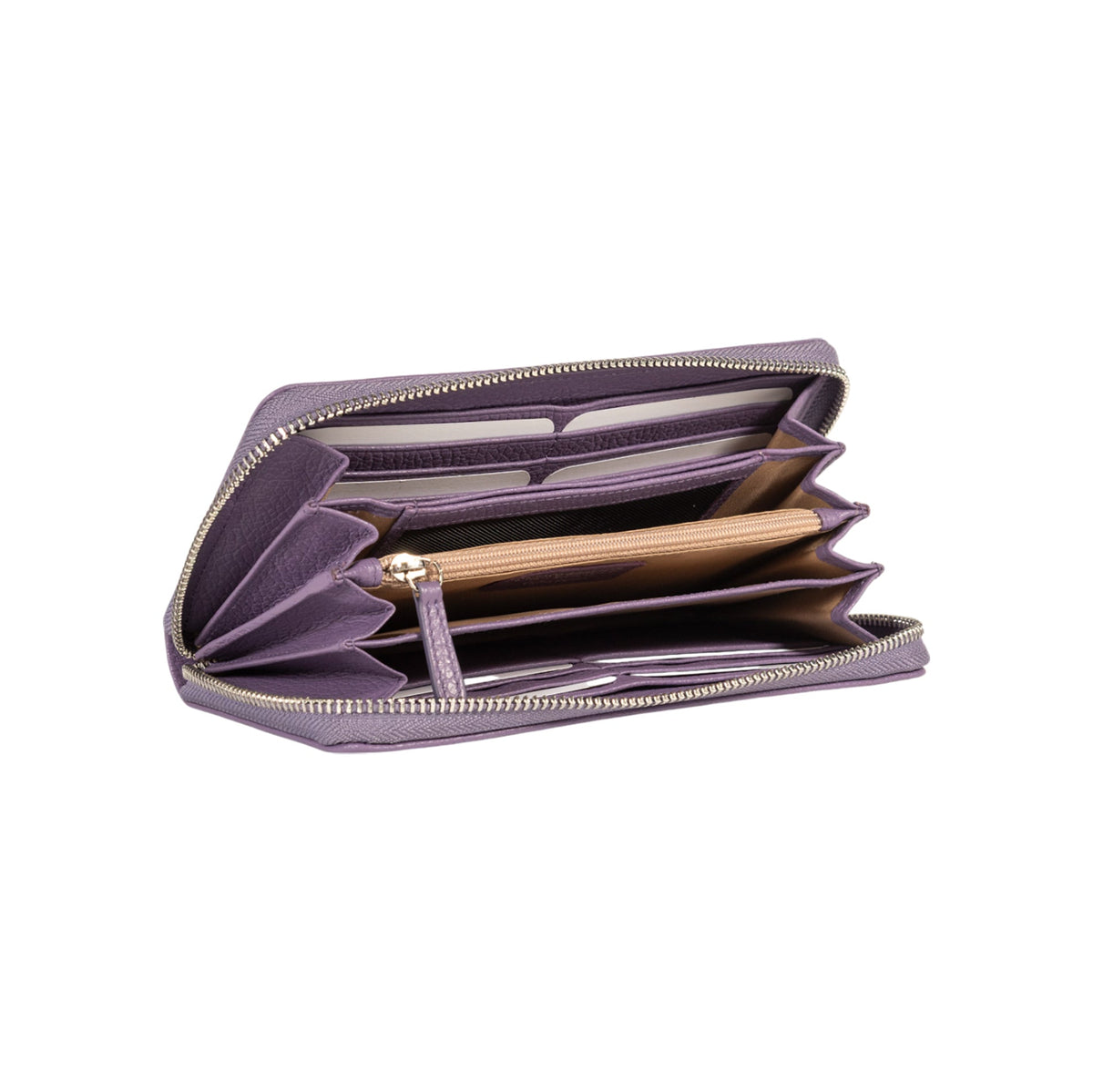 RB1081SY | Women's zip-up wallet made in Italy in genuine grained leather. Color: Purple. Dimensions: 20 x 10 x 2.5 cm. - Accessory at Dealshubindia