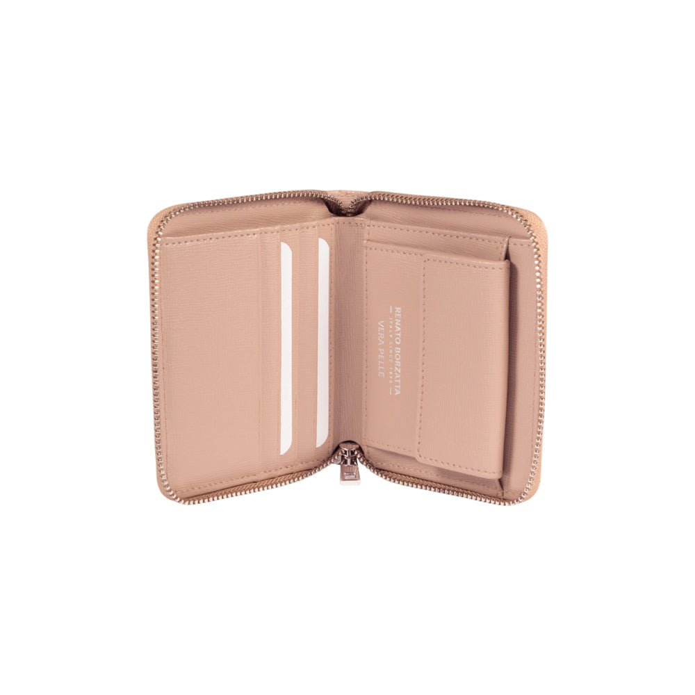RB1086AU | Portafogli Donna con Chiusura Lampo Made in Italy in Vera Pelle Saffiano. Colore Cipria - Accessorio at Dealshubindia