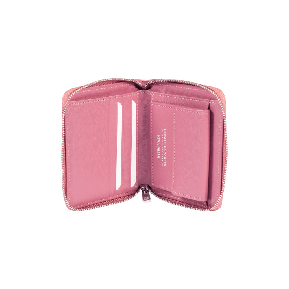 RB1086BS | Women's Zip Around Wallet Made in Italy in Genuine Saffiano Leather. Color: Peony - Accessory at Dealshubindia