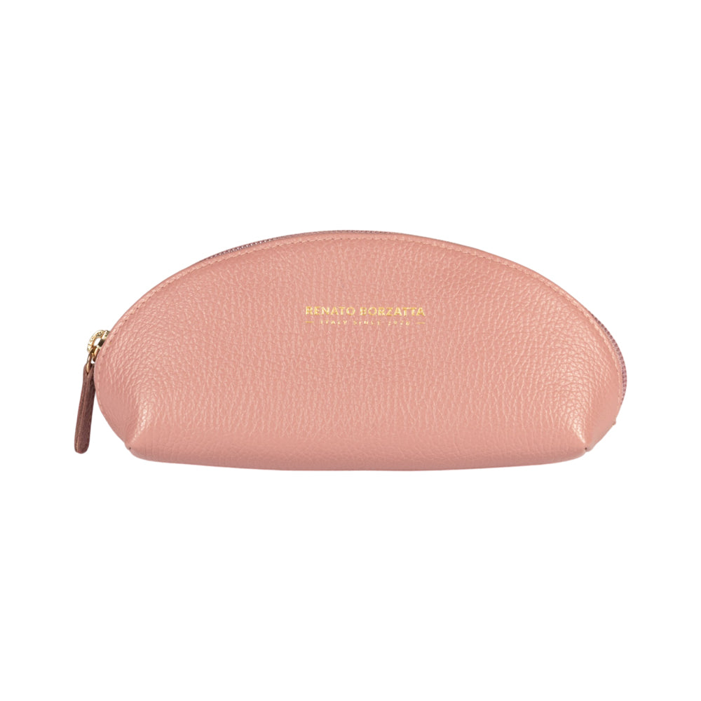 RB1088AZ | Half-Moon Pencil Case/Clutch Bag Made in Italy in Genuine Dollar Grain Leather. Color: Antique Pink-0