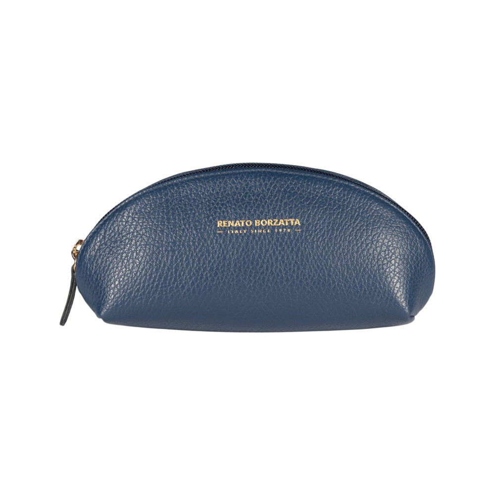 RB1088D | Half-Moon Pencil Case/Clutch Bag Made in Italy in Genuine Dollar Grain Leather. Color: Blue-0
