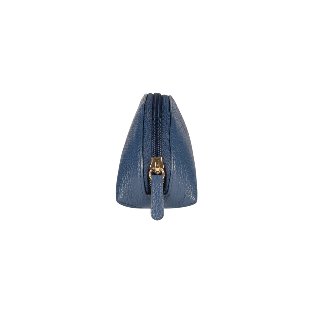 RB1088D | Half-Moon Pencil Case/Clutch Bag Made in Italy in Genuine Dollar Grain Leather. Color: Blue-1