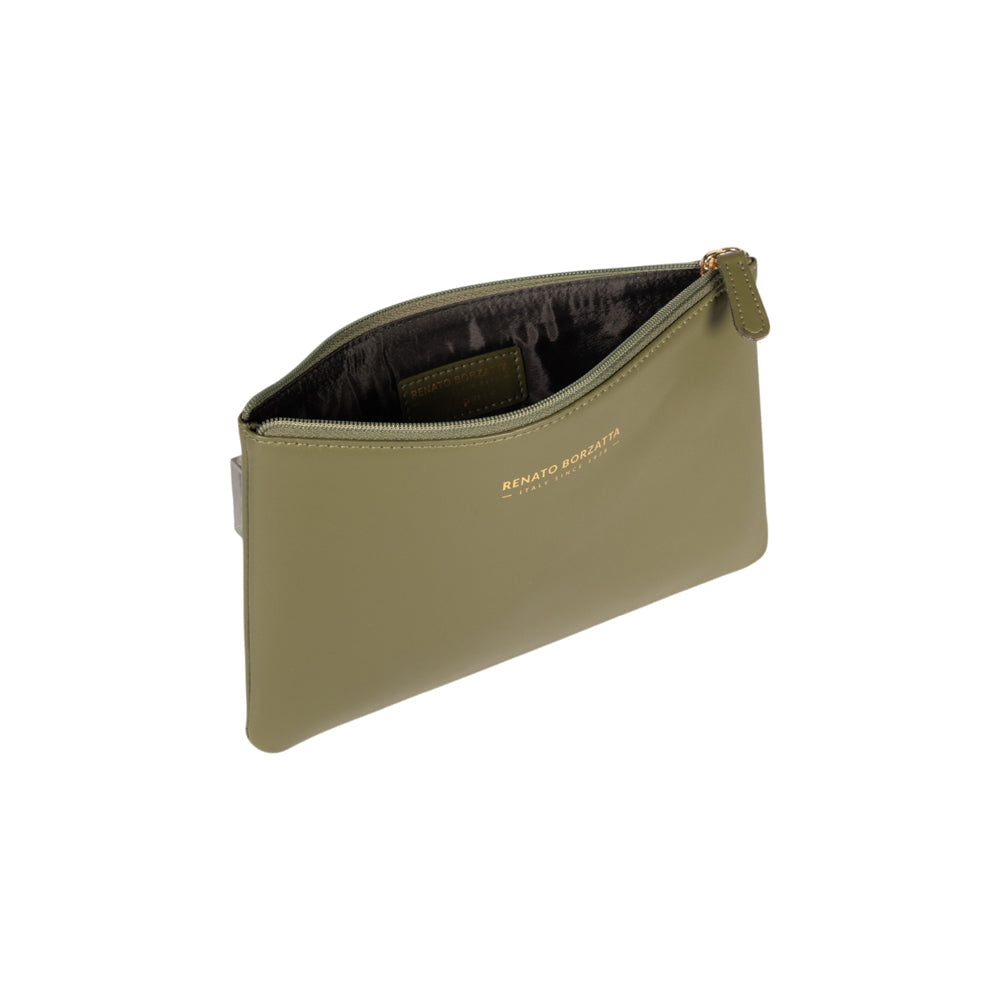RB1090E | Made in Italy Wash Bag in Genuine Smooth Matte Leather. Green Color - Accessory at Dealshubindia