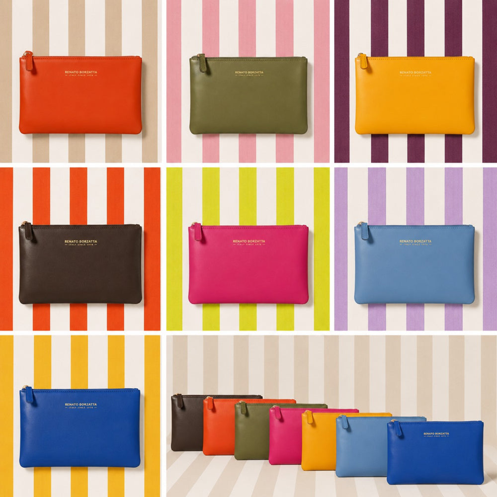 RB1090E | Made in Italy Wash Bag in Genuine Smooth Matte Leather. Green Color - Accessory at Dealshubindia