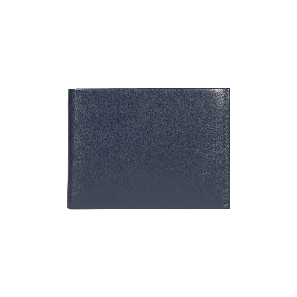 RB12004D | Portafogli Uomo risvoltato in Vera Pelle pieno fiore, con leggera grana. Colore Blu. Protezione RFID. Dimensioni da chiuso: cm 12,5 x 9,5 x 2. Confezione: Scatola regalo fondo/coperchio - Accessorio at Dealshubindia