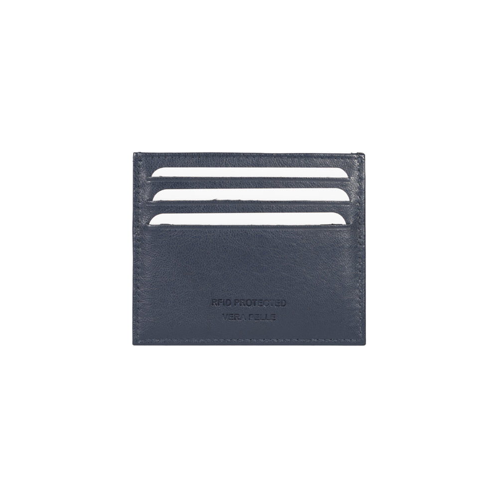RB12016D | Credit Card Holder in genuine full-grain leather, with light grain. Blue color. RFID protection. Size: 10 x 8 x 0.5 cm. Packaging: gift box bottom/cover - Accessory at Dealshubindia