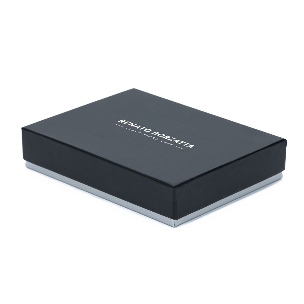 RB12016D | Credit Card Holder in genuine full-grain leather, with light grain. Blue color. RFID protection. Size: 10 x 8 x 0.5 cm. Packaging: gift box bottom/cover - Accessory at Dealshubindia