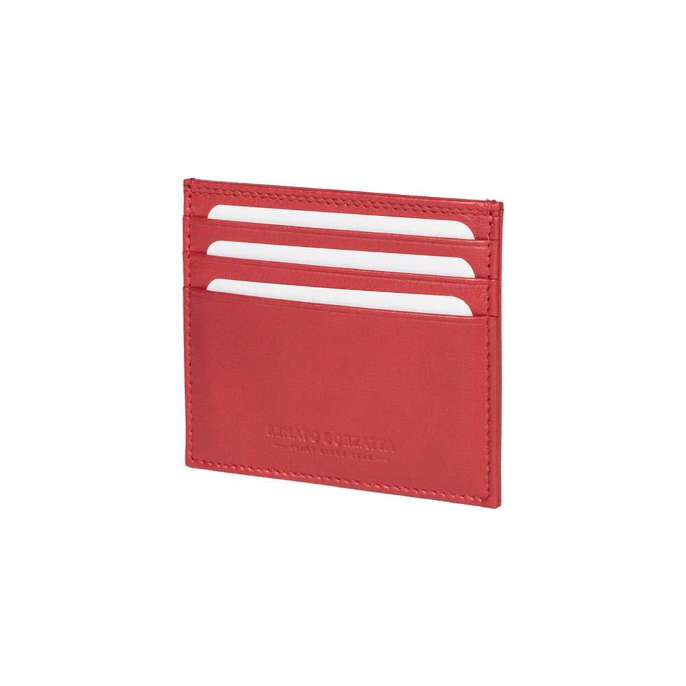 RB12016V | Credit Card Holder in genuine full-grain leather, with light grain. Red color. RFID protection. Dimensions: 10 x 8 x 0.5 cm. Packaging: gift box bottom/cover - Accessory at Dealshubindia