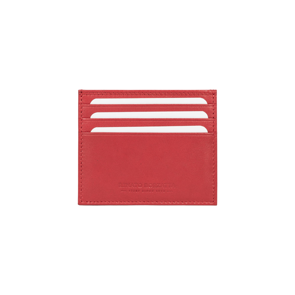 RB12016V | Credit Card Holder in genuine full-grain leather, with light grain. Red color. RFID protection. Dimensions: 10 x 8 x 0.5 cm. Packaging: gift box bottom/cover - Accessory at Dealshubindia