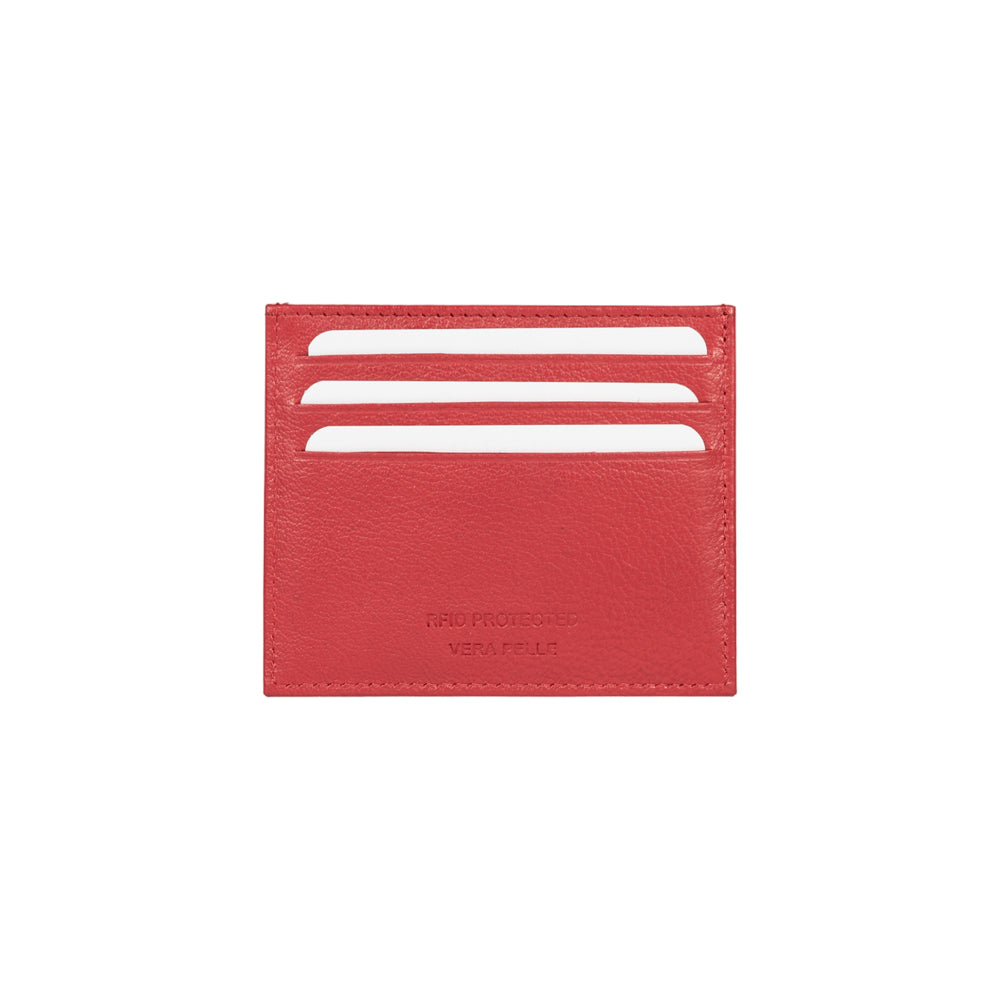 RB12016V | Credit Card Holder in genuine full-grain leather, with light grain. Red color. RFID protection. Dimensions: 10 x 8 x 0.5 cm. Packaging: gift box bottom/cover - Accessory at Dealshubindia
